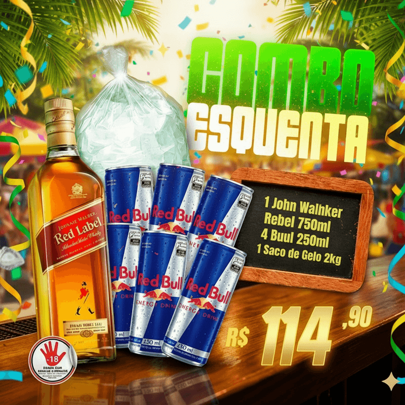 Combo Red Label (Whisky Red Label 1L + 6 Red Bull 250ml + Gelo)